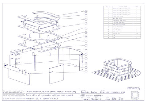 Assembly drawing for the Daedalus desk
